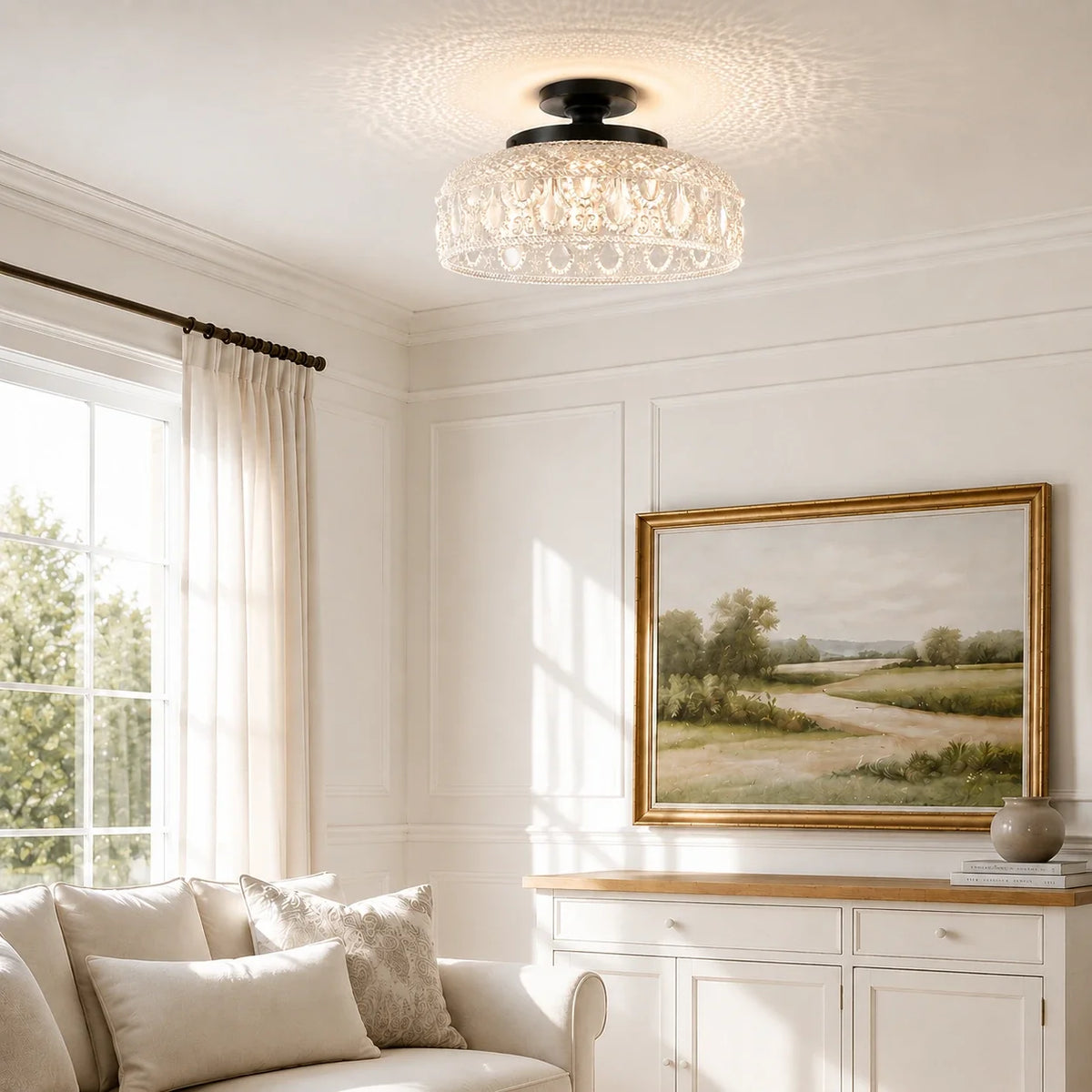 Jules Textured Glass Disc Ceiling Light, Modern Flush Mount Single-Light Fixture