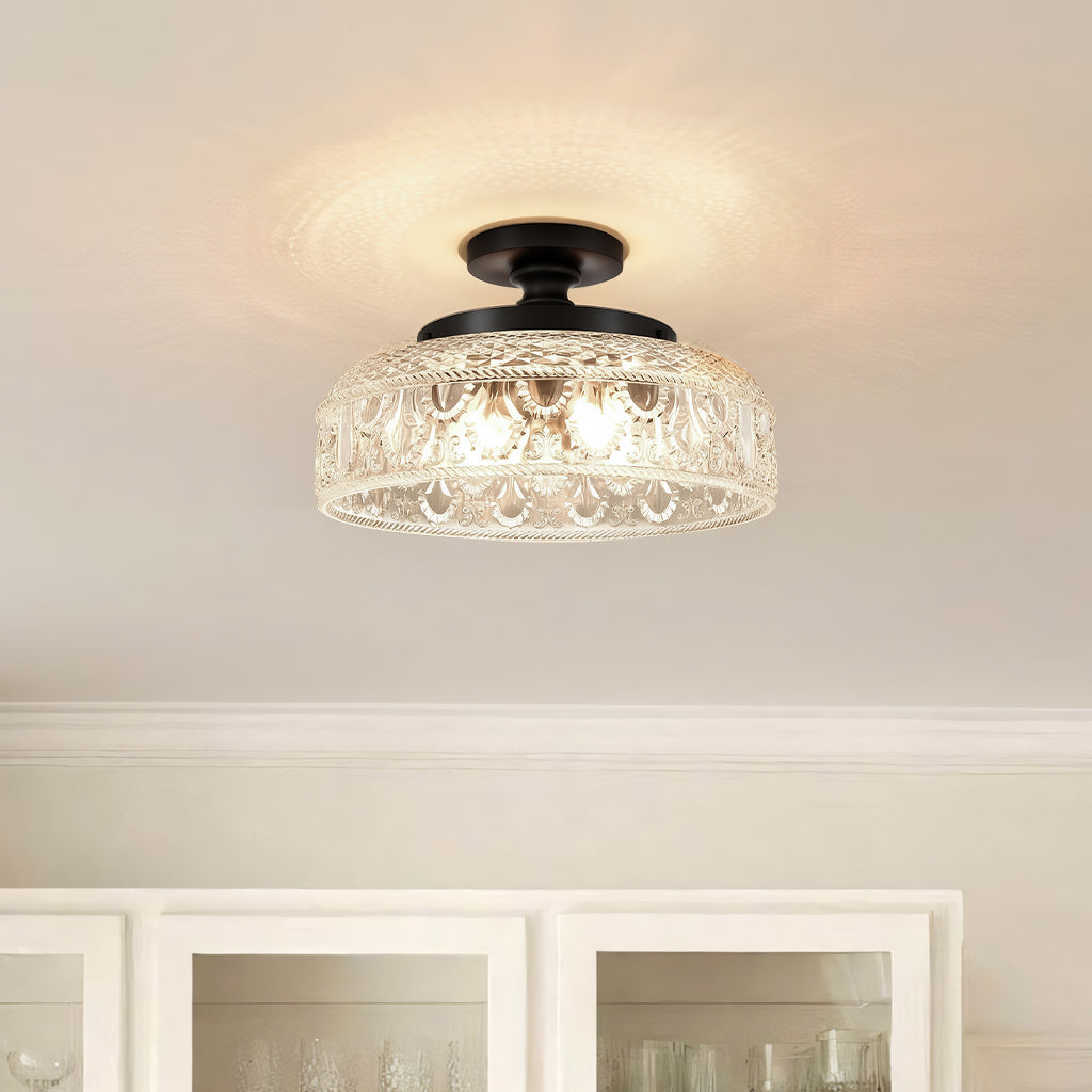 Jules Textured Glass Disc Ceiling Light, Modern Flush Mount Single-Light Fixture