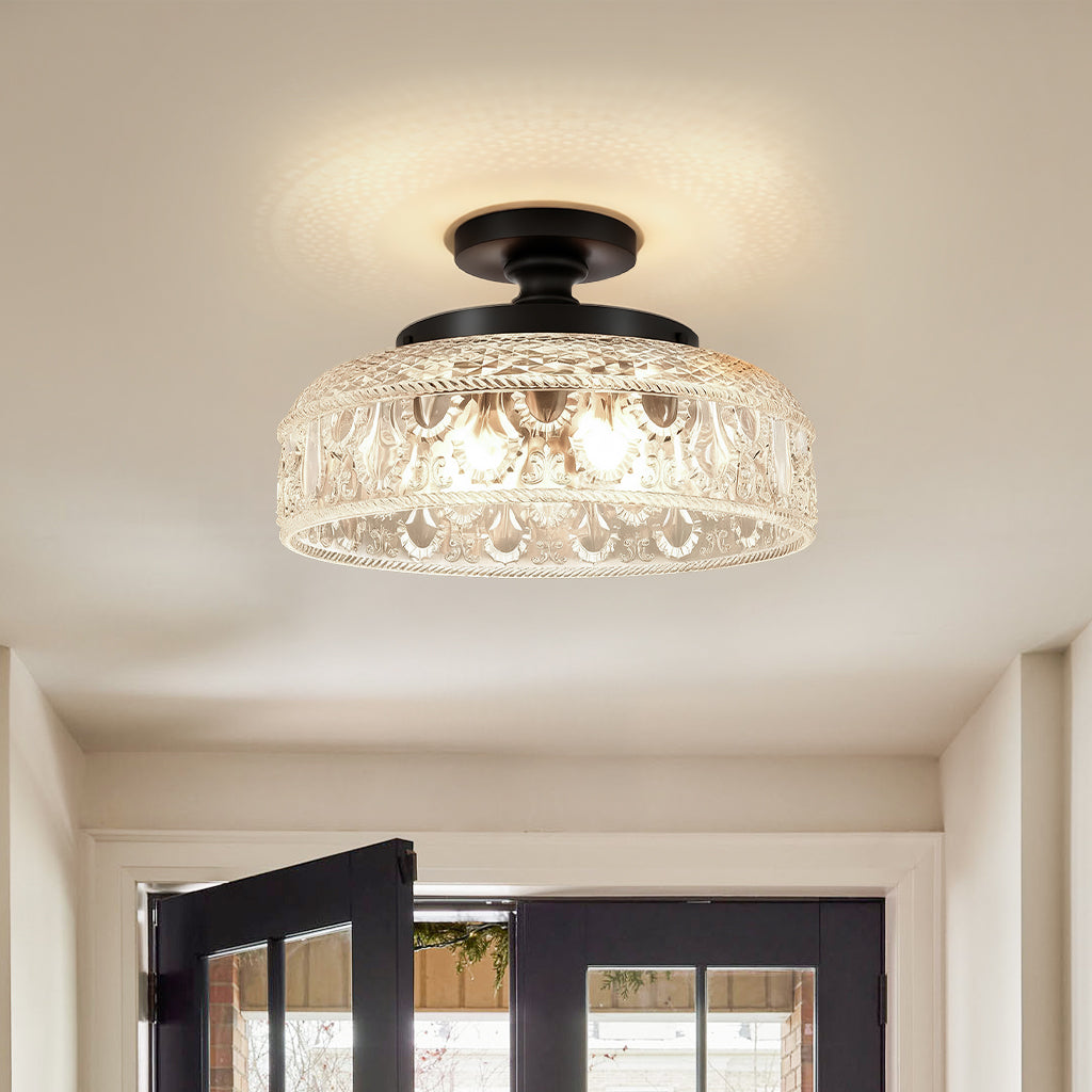 Jules Textured Glass Disc Ceiling Light, Modern Flush Mount Single-Light Fixture