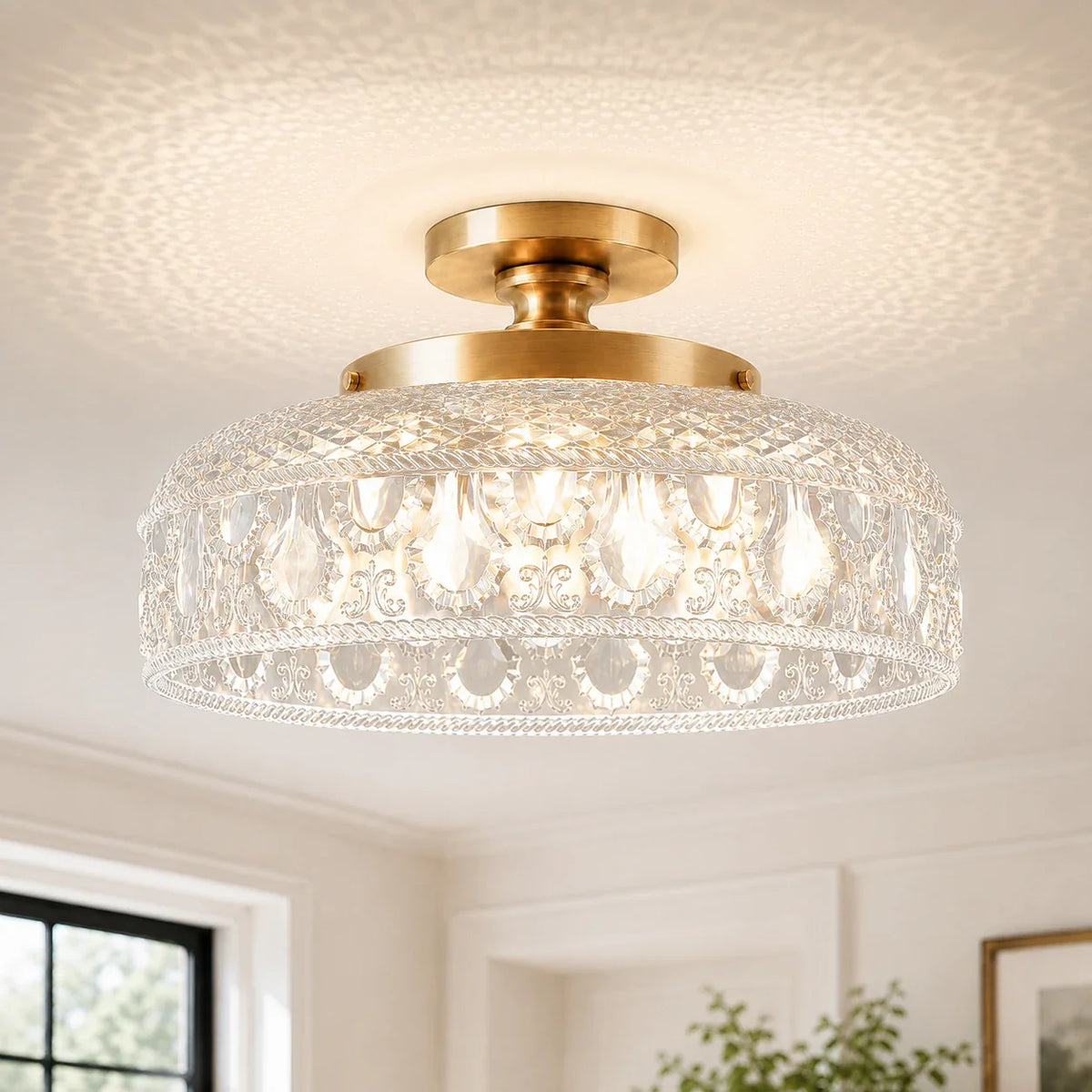 Jules Textured Glass Disc Ceiling Light, Modern Flush Mount Single-Light Fixture