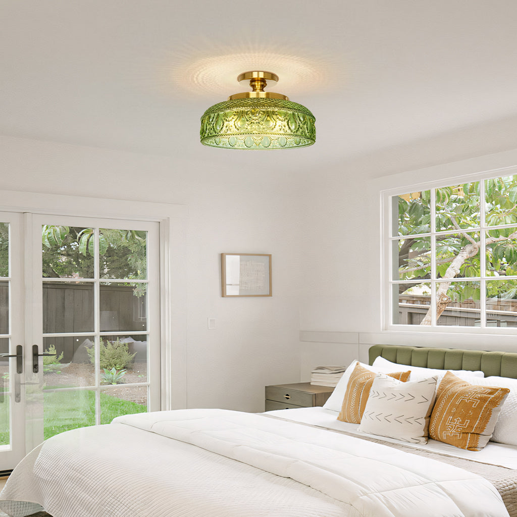 Jules Textured Glass Disc Ceiling Light, Modern Flush Mount Single-Light Fixture