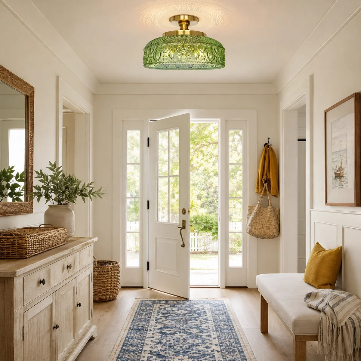 Jules Textured Glass Disc Ceiling Light, Modern Flush Mount Single-Light Fixture