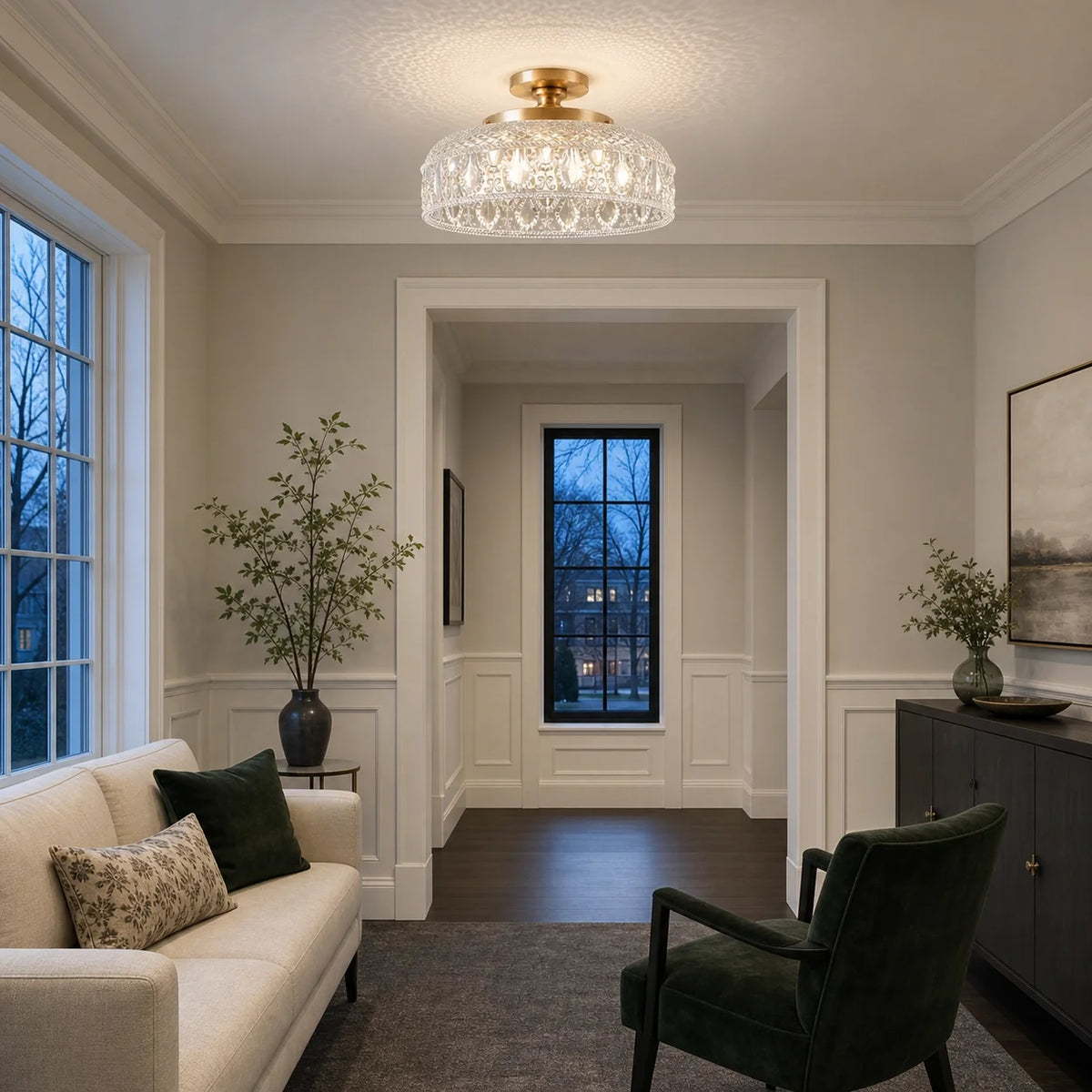Jules Textured Glass Disc Ceiling Light, Modern Flush Mount Single-Light Fixture