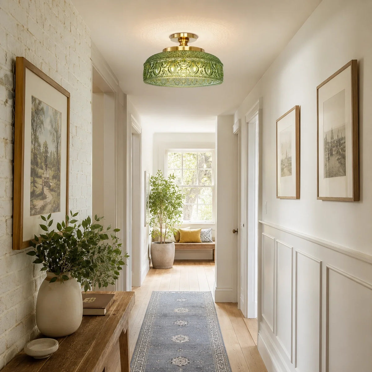 Jules Textured Glass Disc Ceiling Light, Modern Flush Mount Single-Light Fixture