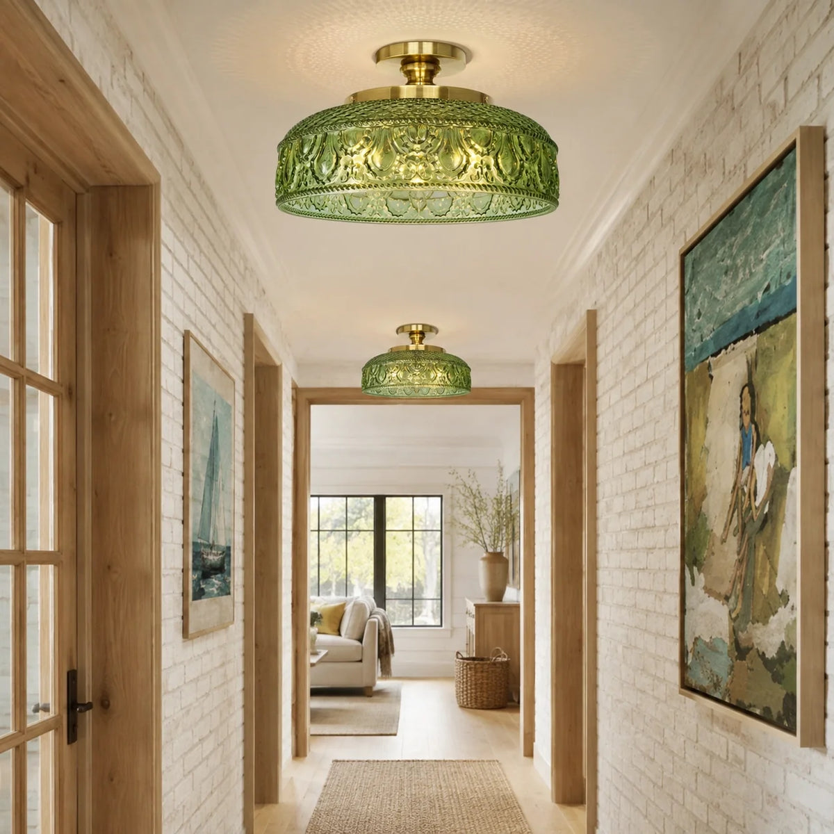 Jules Textured Glass Disc Ceiling Light, Modern Flush Mount Single-Light Fixture