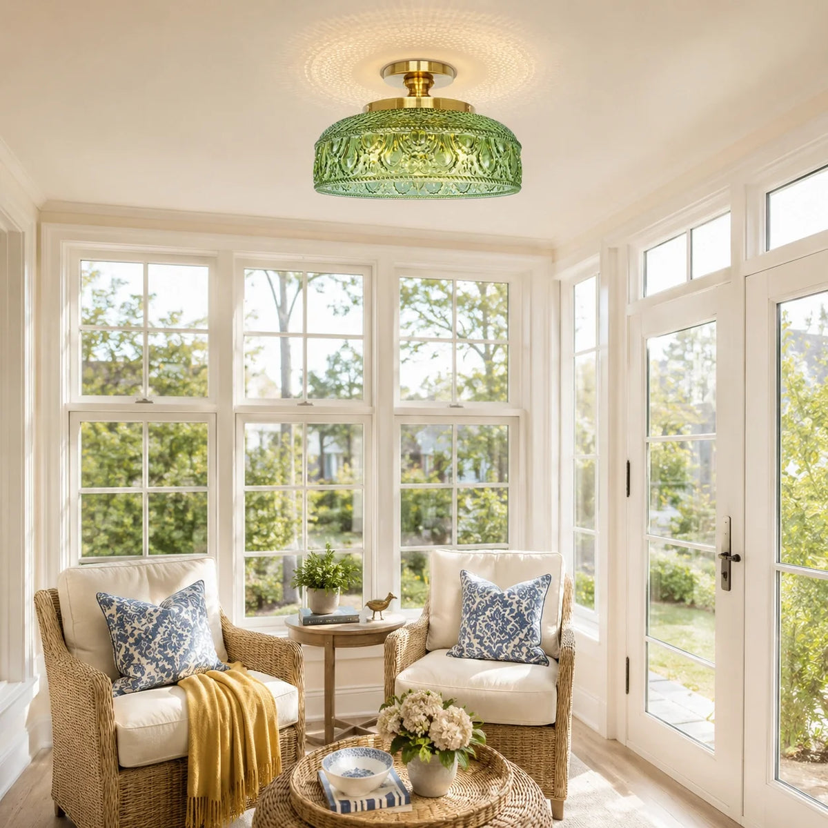 Jules Textured Glass Disc Ceiling Light, Modern Flush Mount Single-Light Fixture