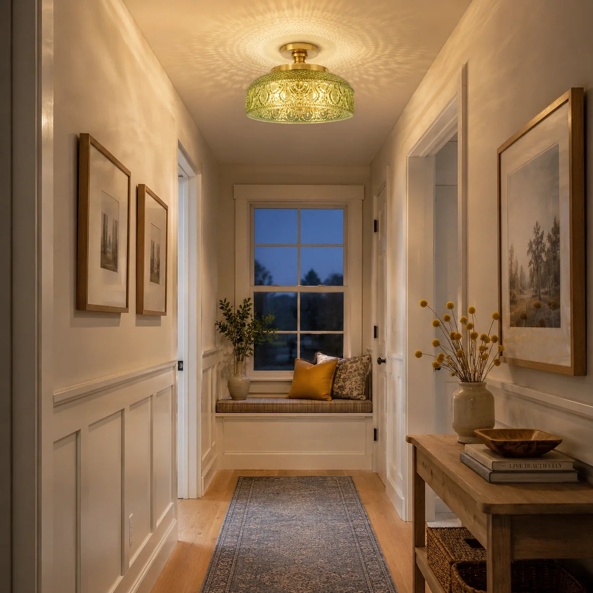 Jules Textured Glass Disc Ceiling Light, Modern Flush Mount Single-Light Fixture