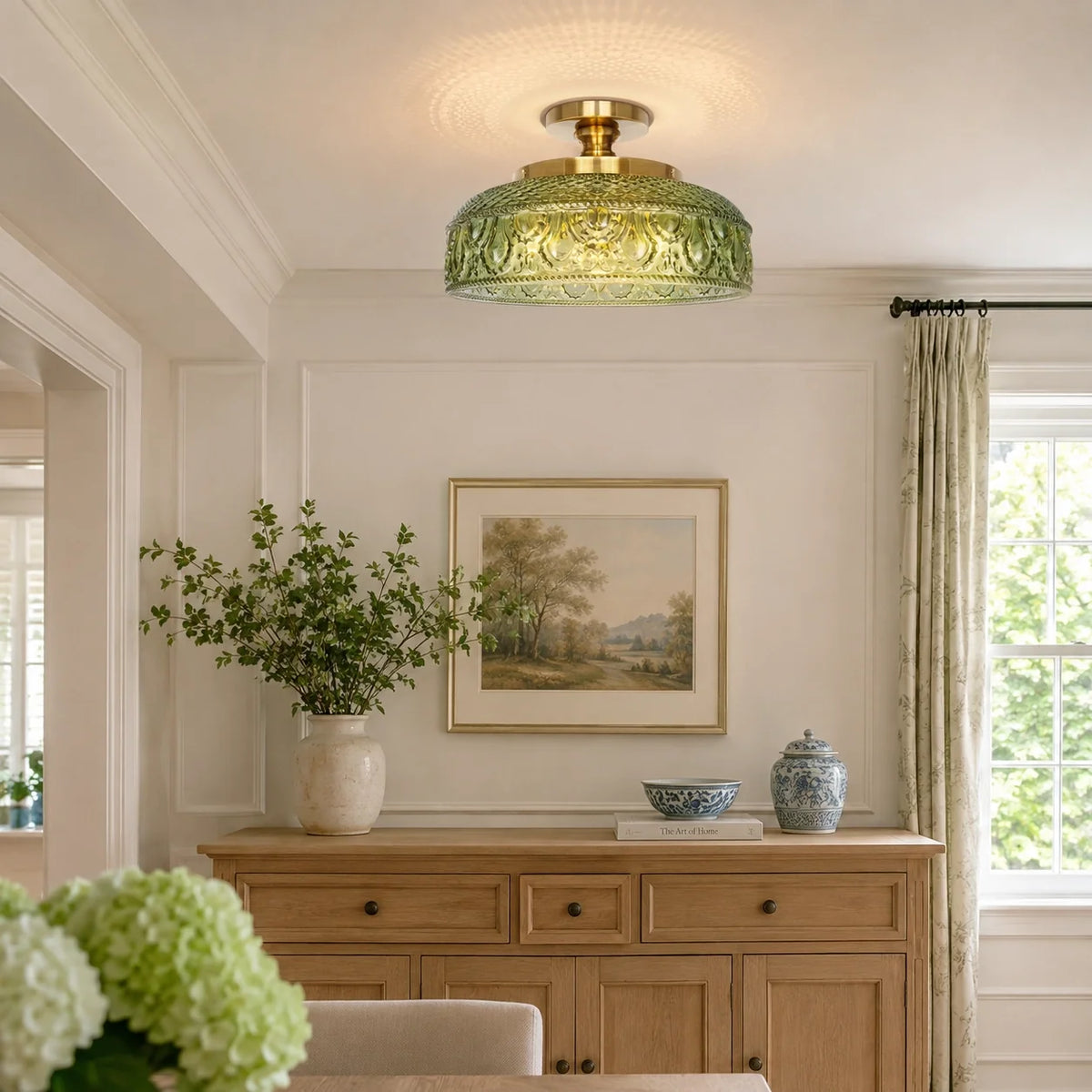 Jules Textured Glass Disc Ceiling Light, Modern Flush Mount Single-Light Fixture
