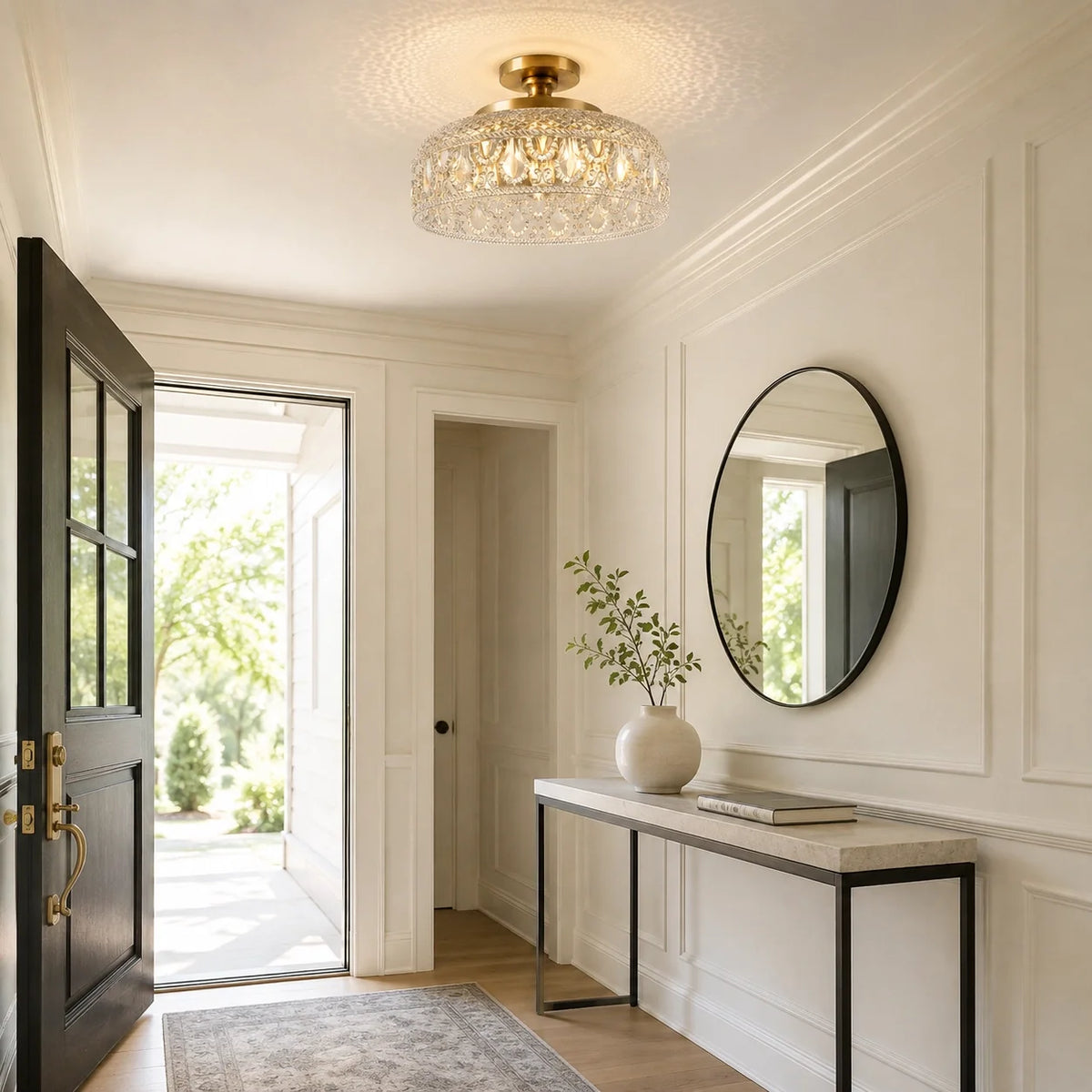Jules Textured Glass Disc Ceiling Light, Modern Flush Mount Single-Light Fixture