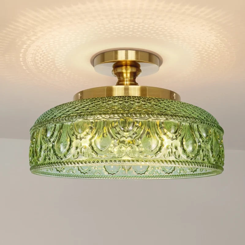Jules Textured Glass Disc Ceiling Light, Modern Flush Mount Single-Light Fixture