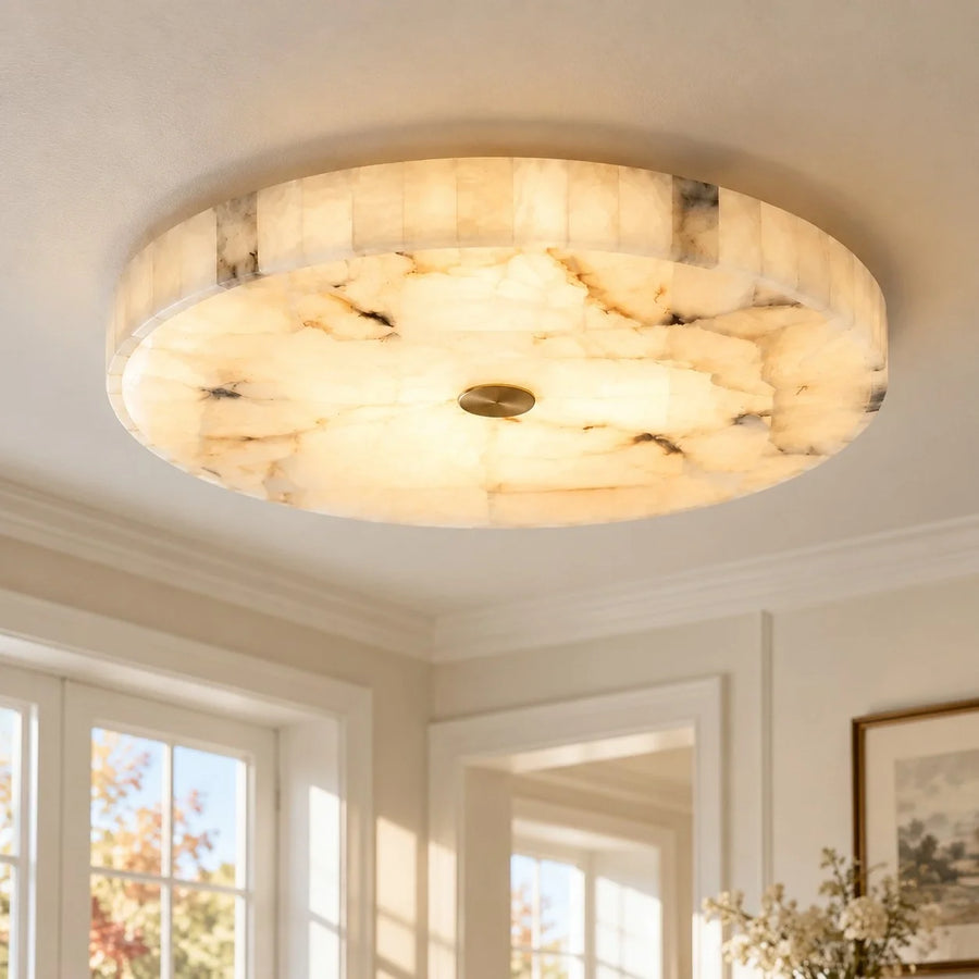 Kelly Alabaster Round Ceiling Light, Modern Flush Mount Fixture