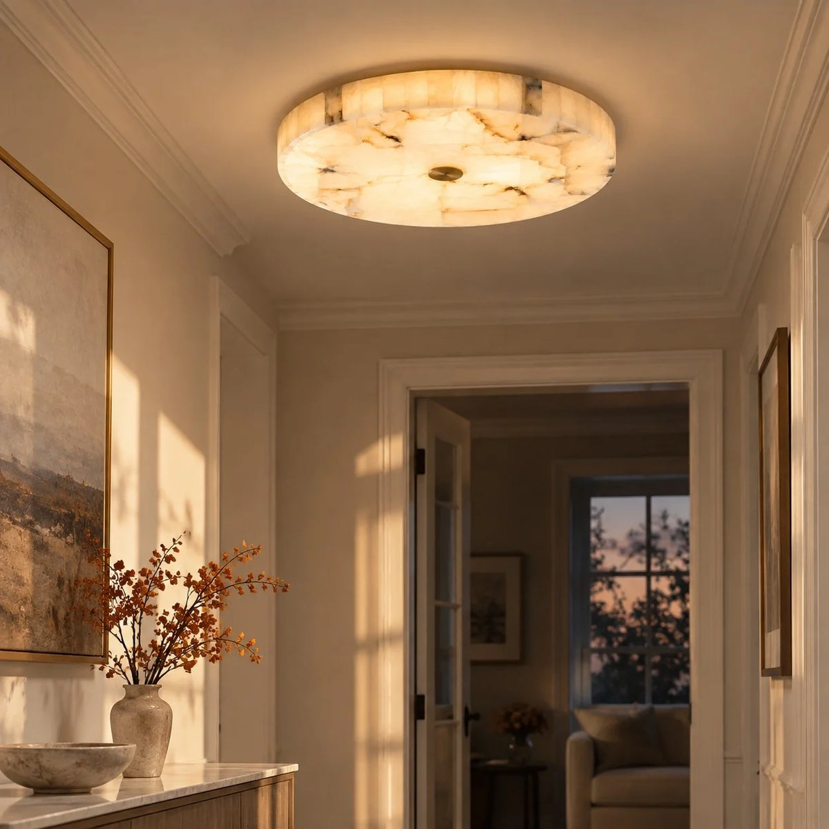 Kelly Alabaster Round Ceiling Light, Modern Flush Mount Fixture