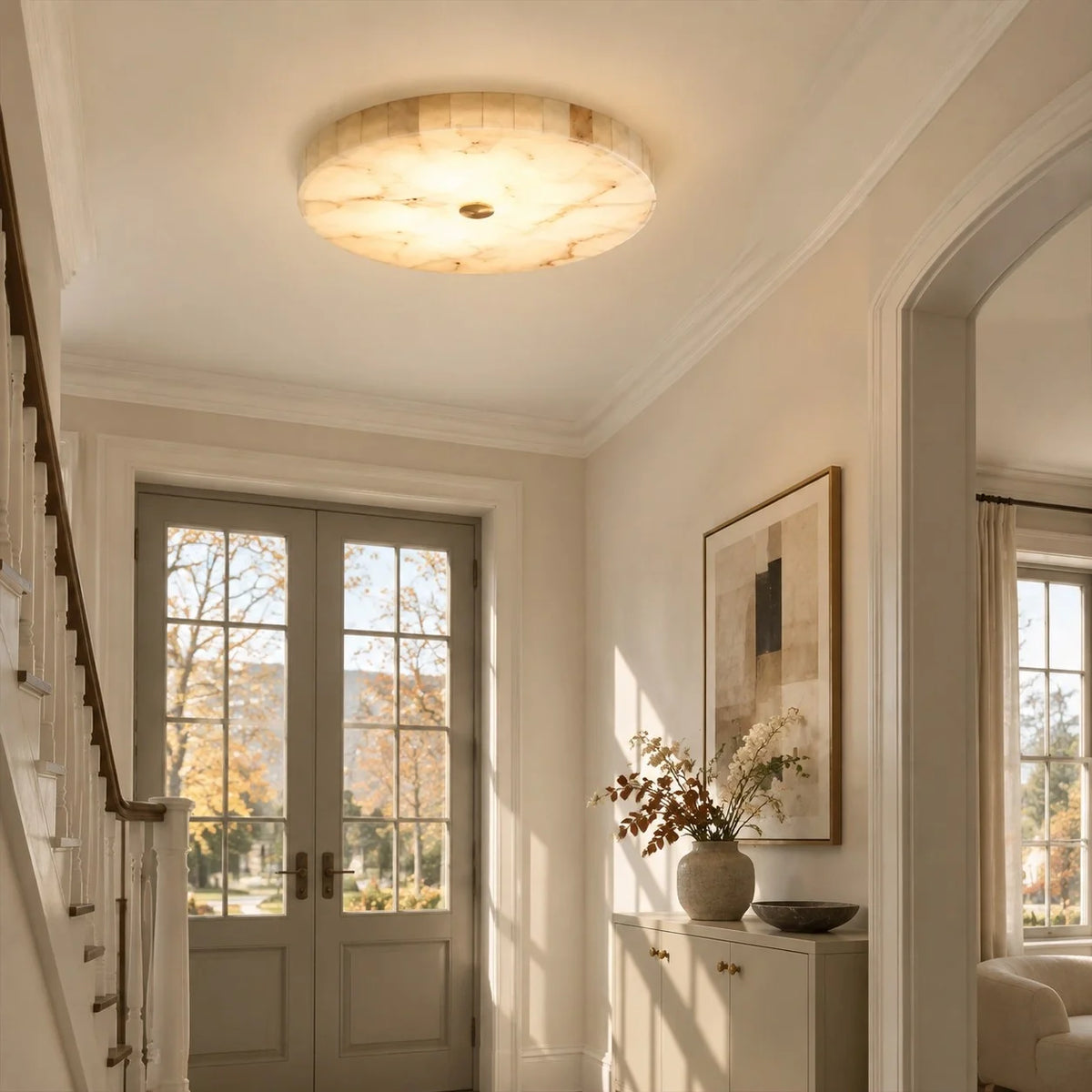 Kelly Alabaster Round Ceiling Light, Modern Flush Mount Fixture
