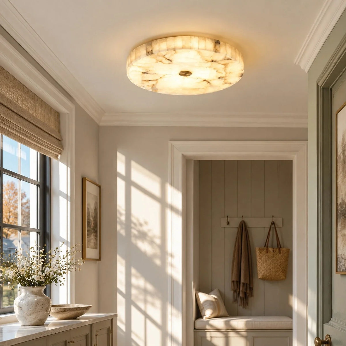 Kelly Alabaster Round Ceiling Light, Modern Flush Mount Fixture