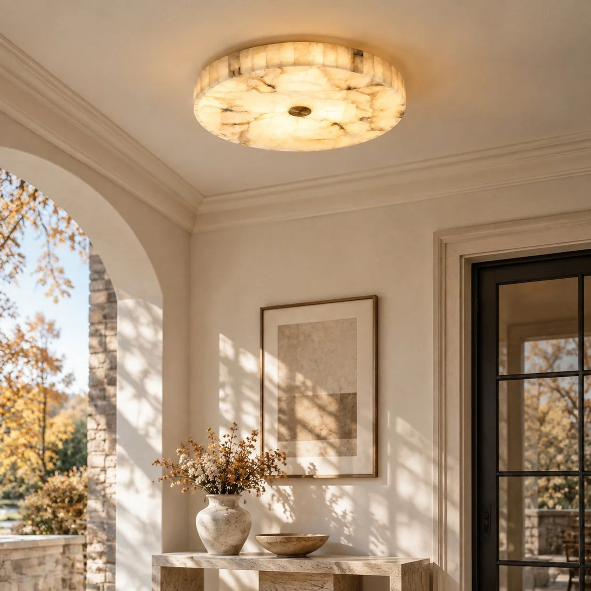 Kelly Alabaster Round Ceiling Light, Modern Flush Mount Fixture