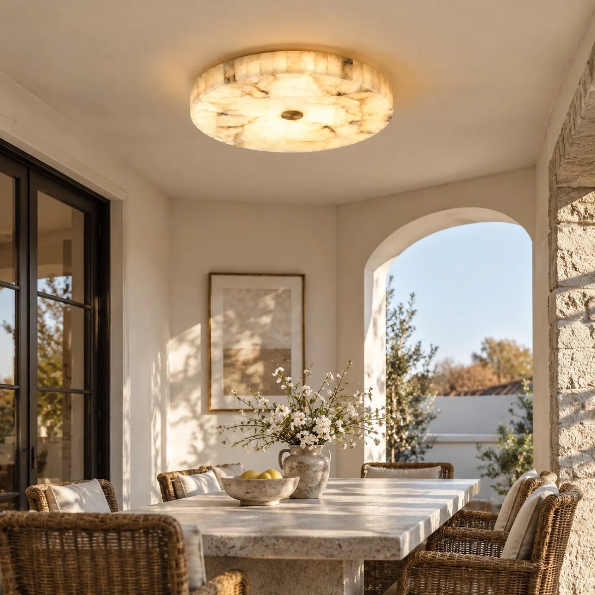 Kelly Alabaster Round Ceiling Light, Modern Flush Mount Fixture