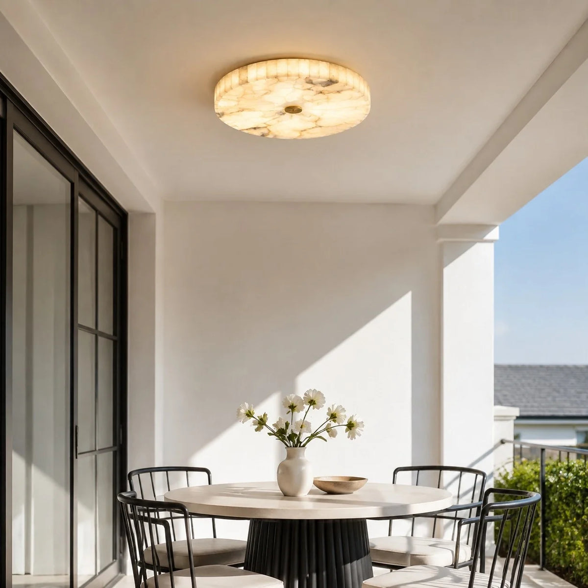 Kelly Alabaster Round Ceiling Light, Modern Flush Mount Fixture