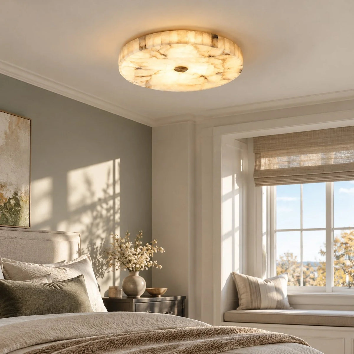 Kelly Alabaster Round Ceiling Light, Modern Flush Mount Fixture
