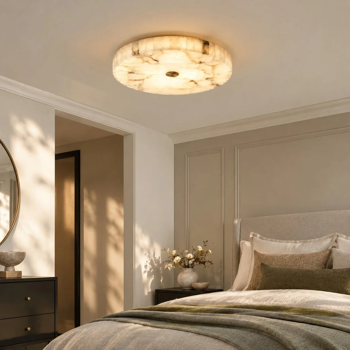 Kelly Alabaster Round Ceiling Light, Modern Flush Mount Fixture