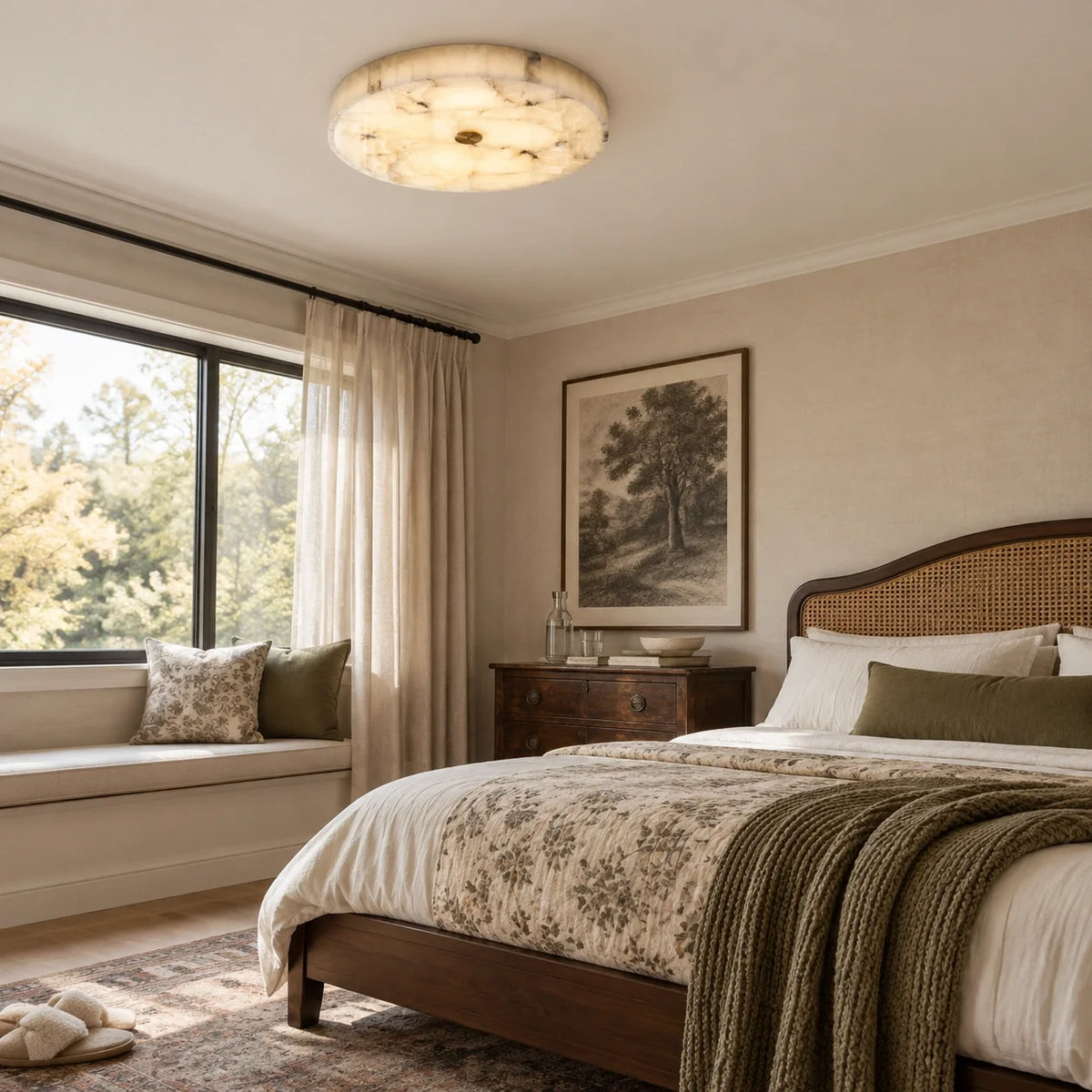 Kelly Alabaster Round Ceiling Light, Modern Flush Mount Fixture