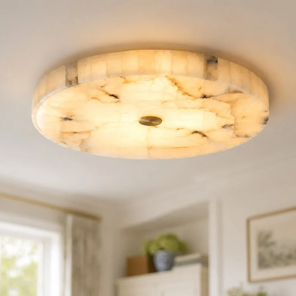 Kelly Alabaster Round Ceiling Light, Modern Flush Mount Fixture