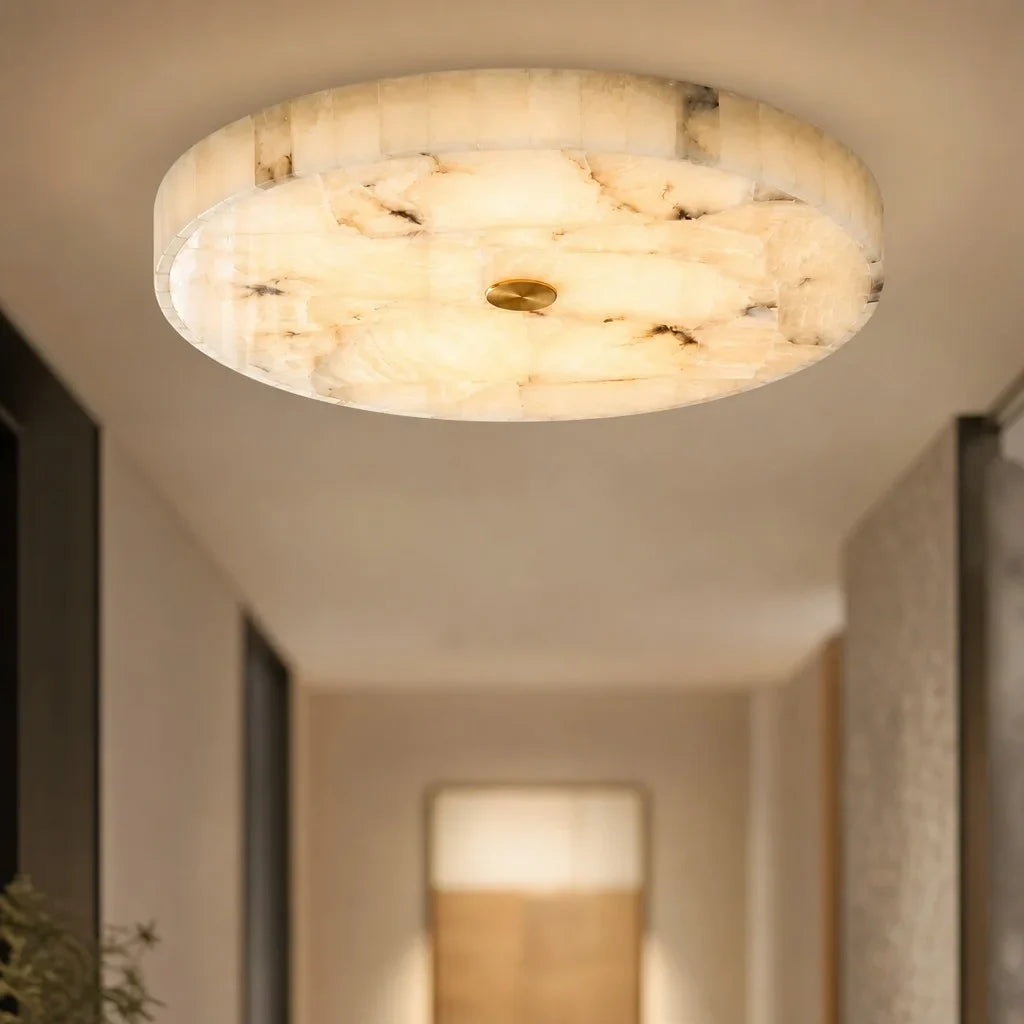 Kelly Alabaster Round Ceiling Light, Modern Flush Mount Fixture