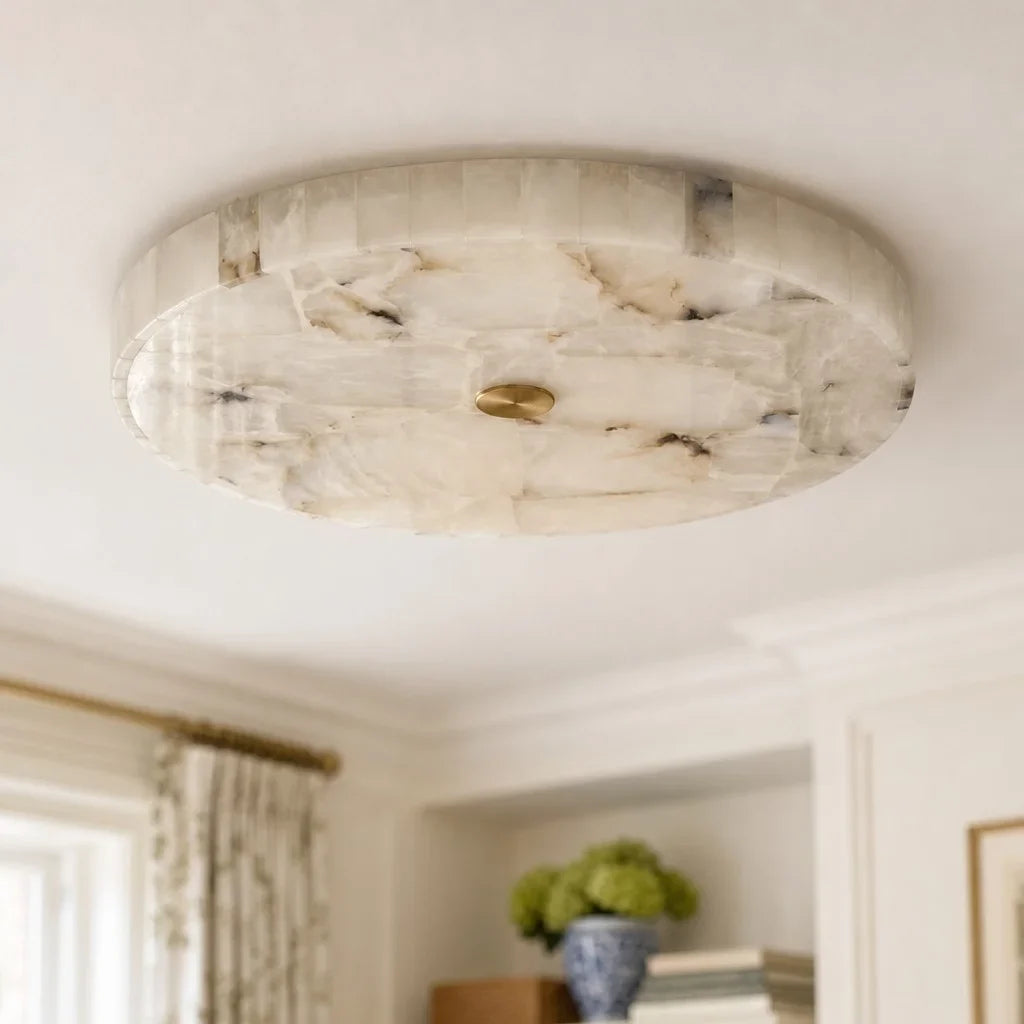 Kelly Alabaster Round Ceiling Light, Modern Flush Mount Fixture