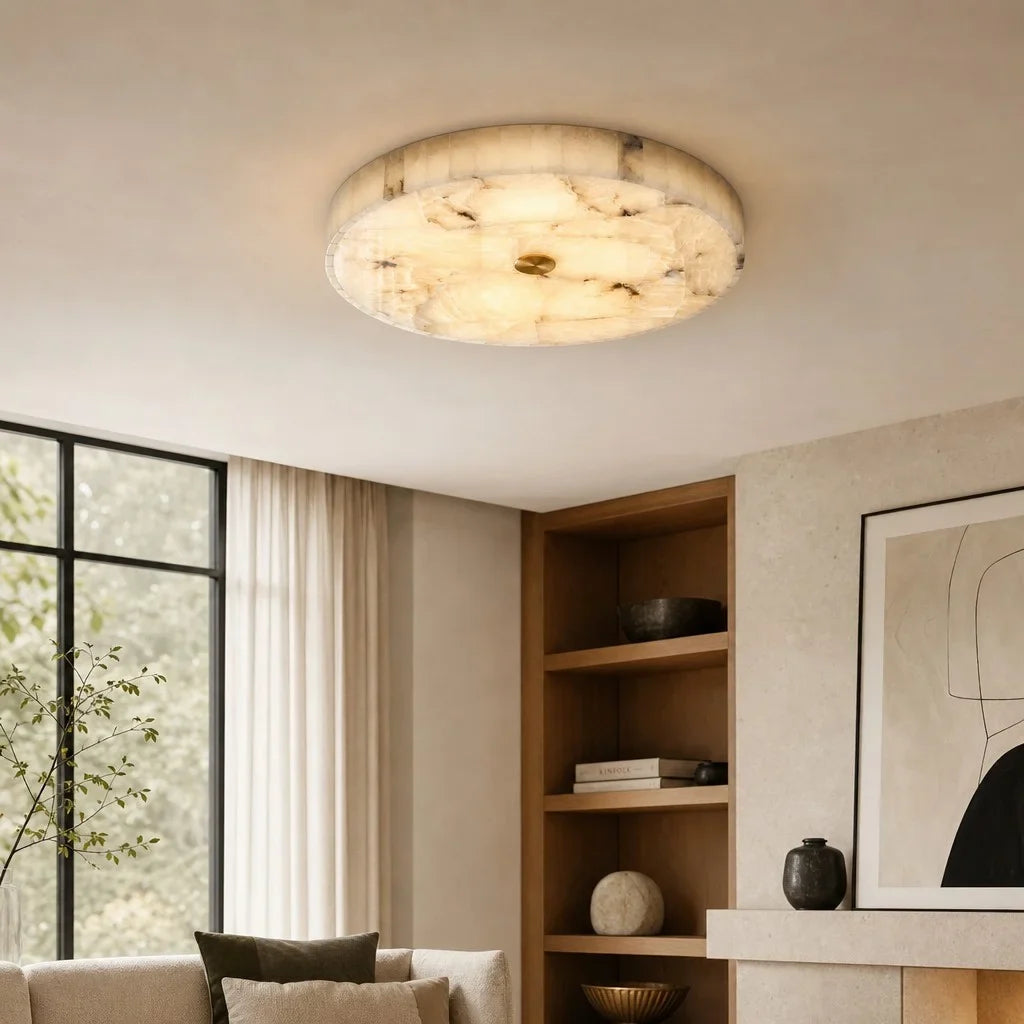 Kelly Alabaster Round Ceiling Light, Modern Flush Mount Fixture
