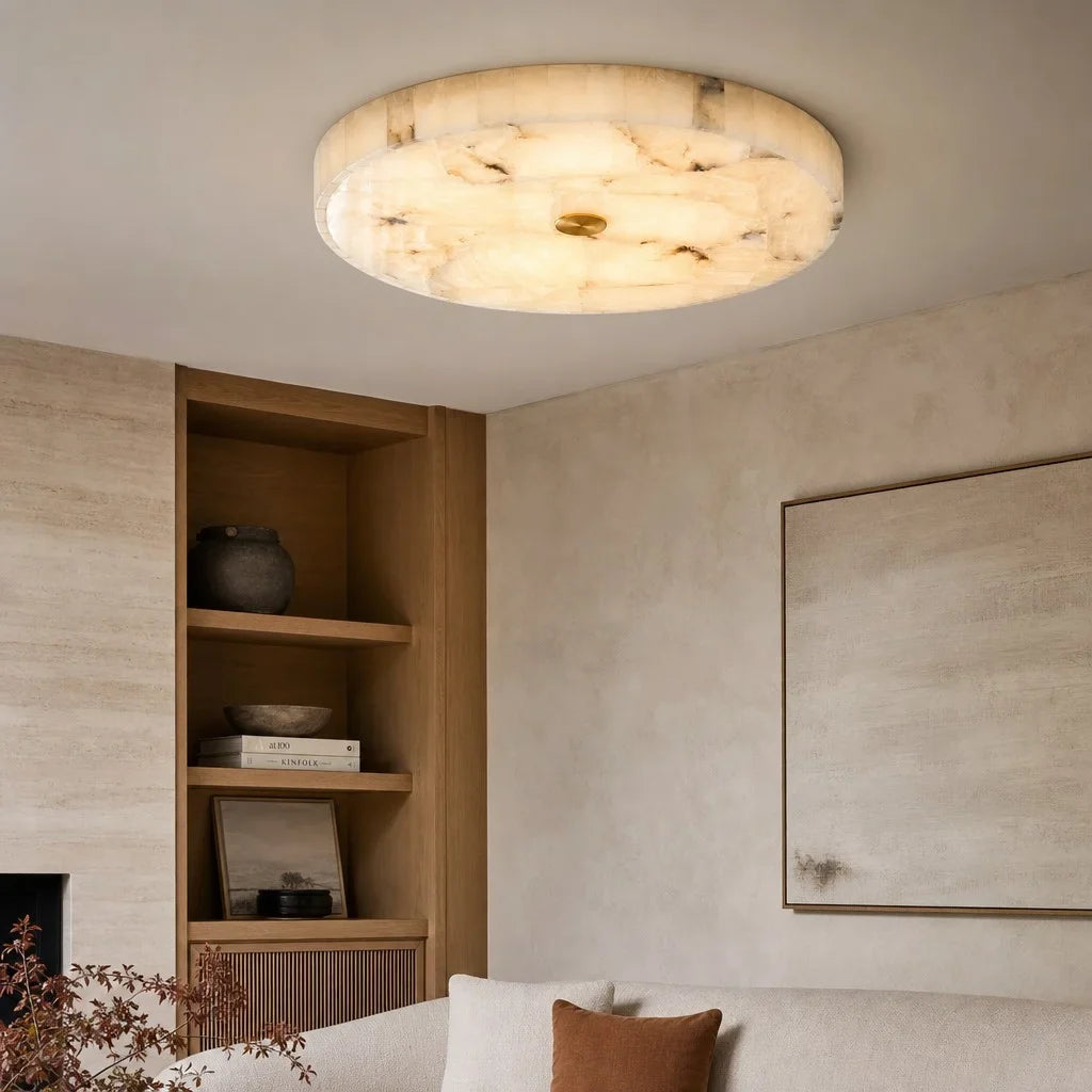 Kelly Alabaster Round Ceiling Light, Modern Flush Mount Fixture