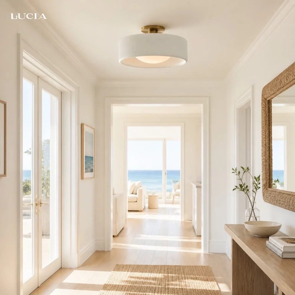 Porcelain Semi Flush Mount Ceiling Light, Single-Light Modern Ceramic Fixture