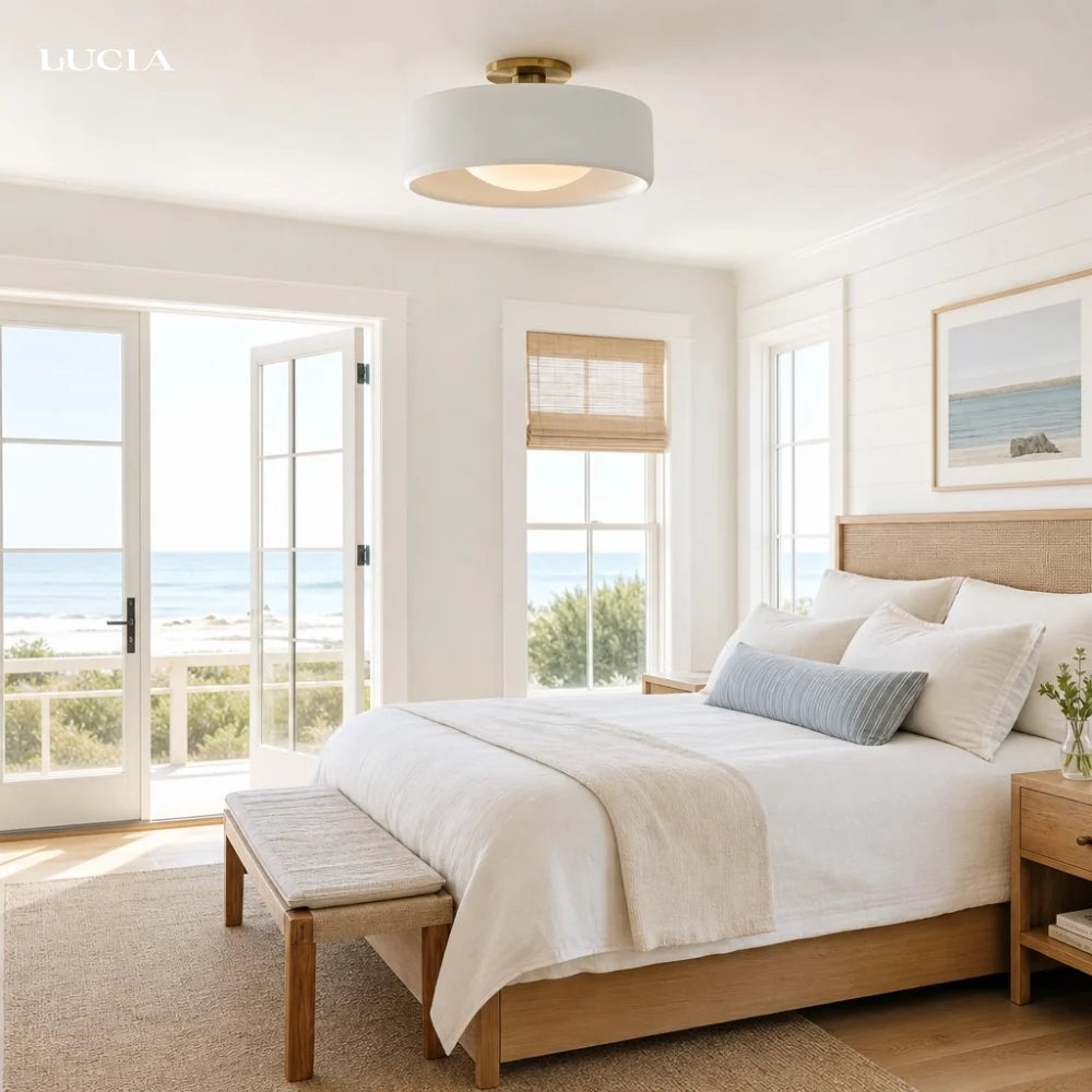 Porcelain Semi Flush Mount Ceiling Light, Single-Light Modern Ceramic Fixture