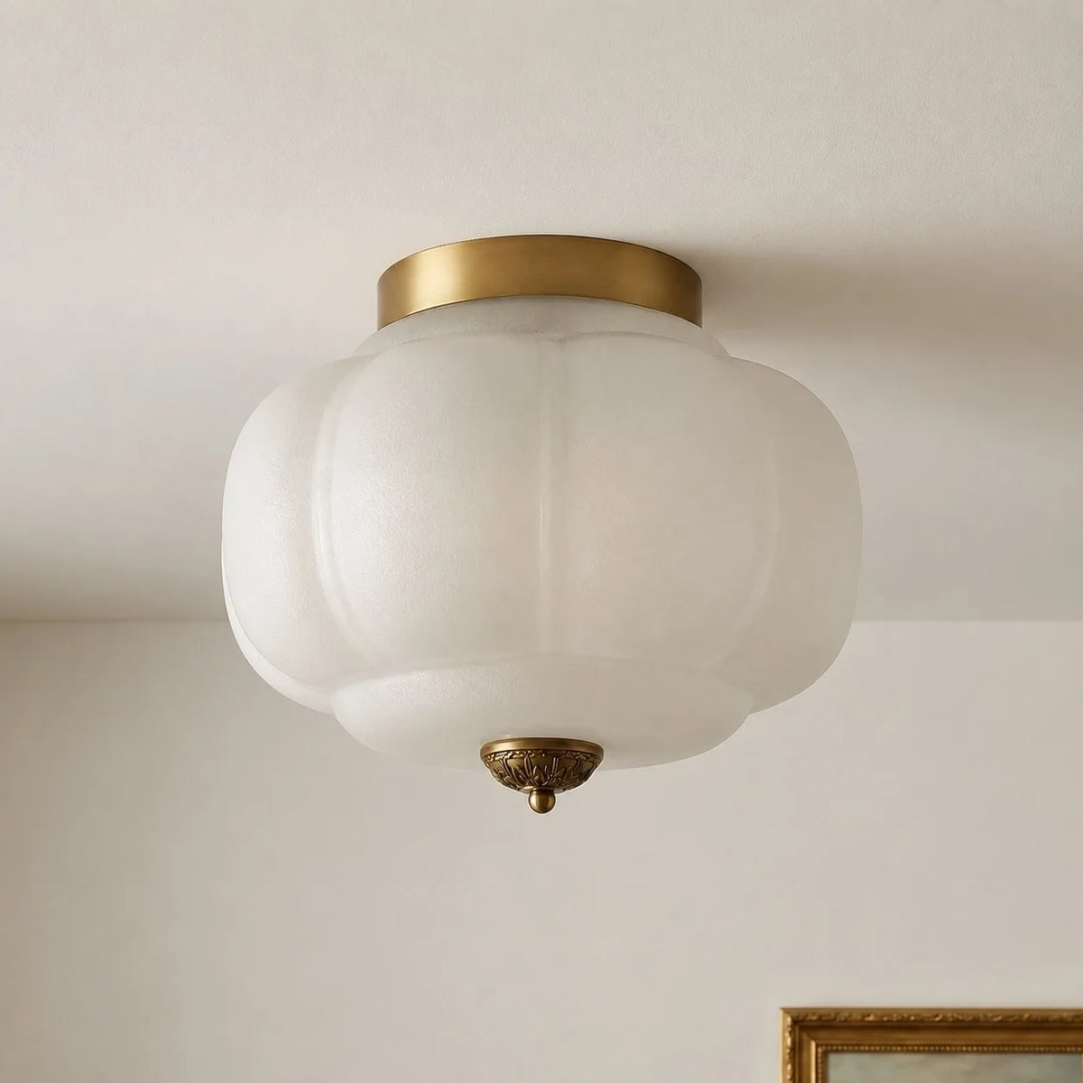 Milk Glass Semi Flush Mount Ceiling Light, Eloise Single-Light Vintage Fixture