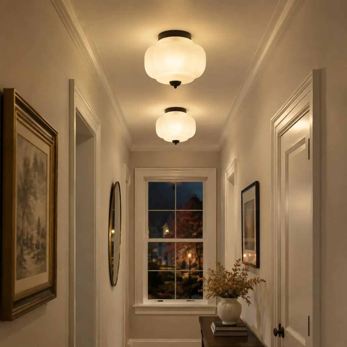 Milk Glass Semi Flush Mount Ceiling Light, Eloise Single-Light Vintage Fixture