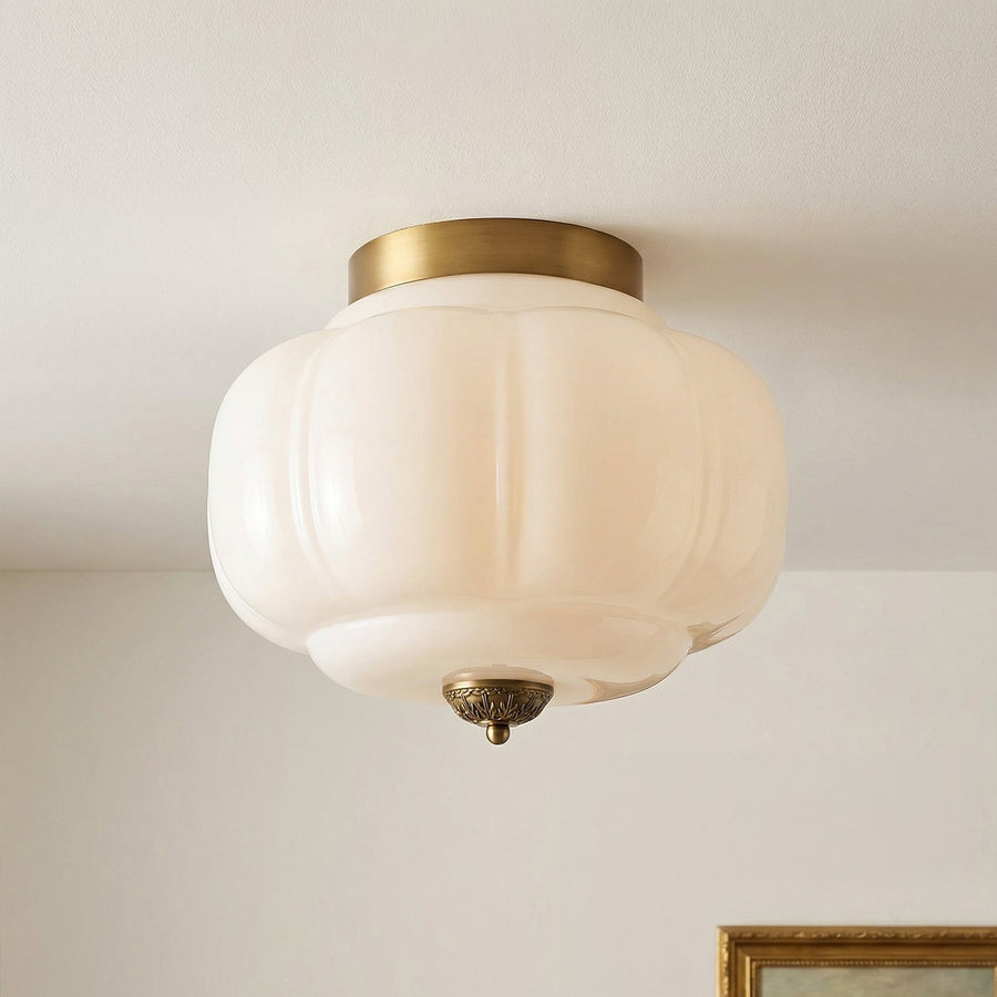 Milk Glass Semi Flush Mount Ceiling Light, Eloise Single-Light Vintage Fixture