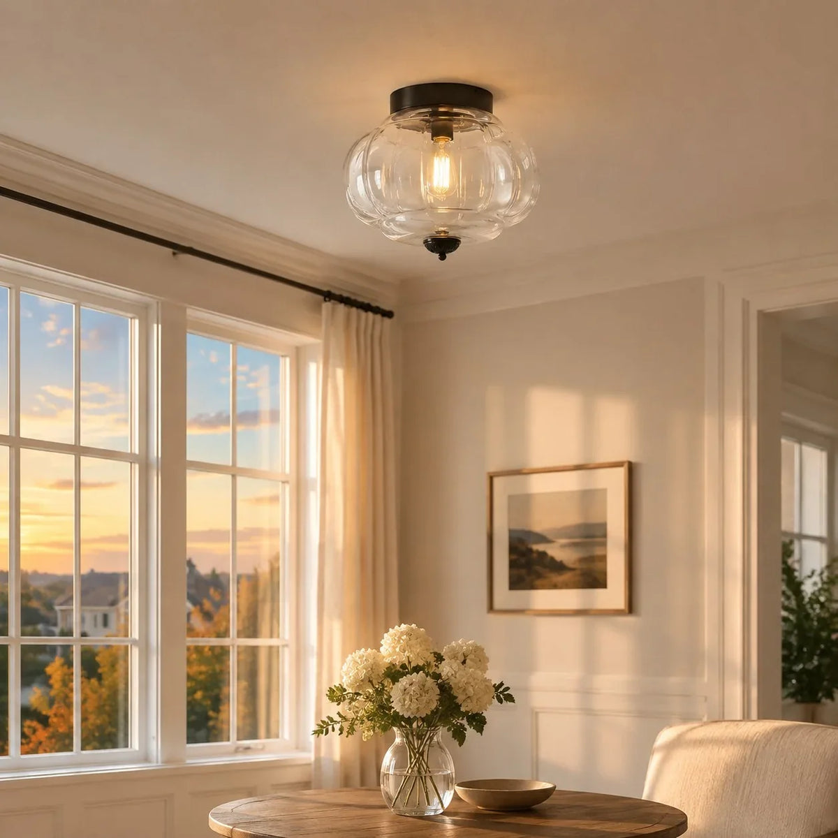 Milk Glass Semi Flush Mount Ceiling Light, Eloise Single-Light Vintage Fixture