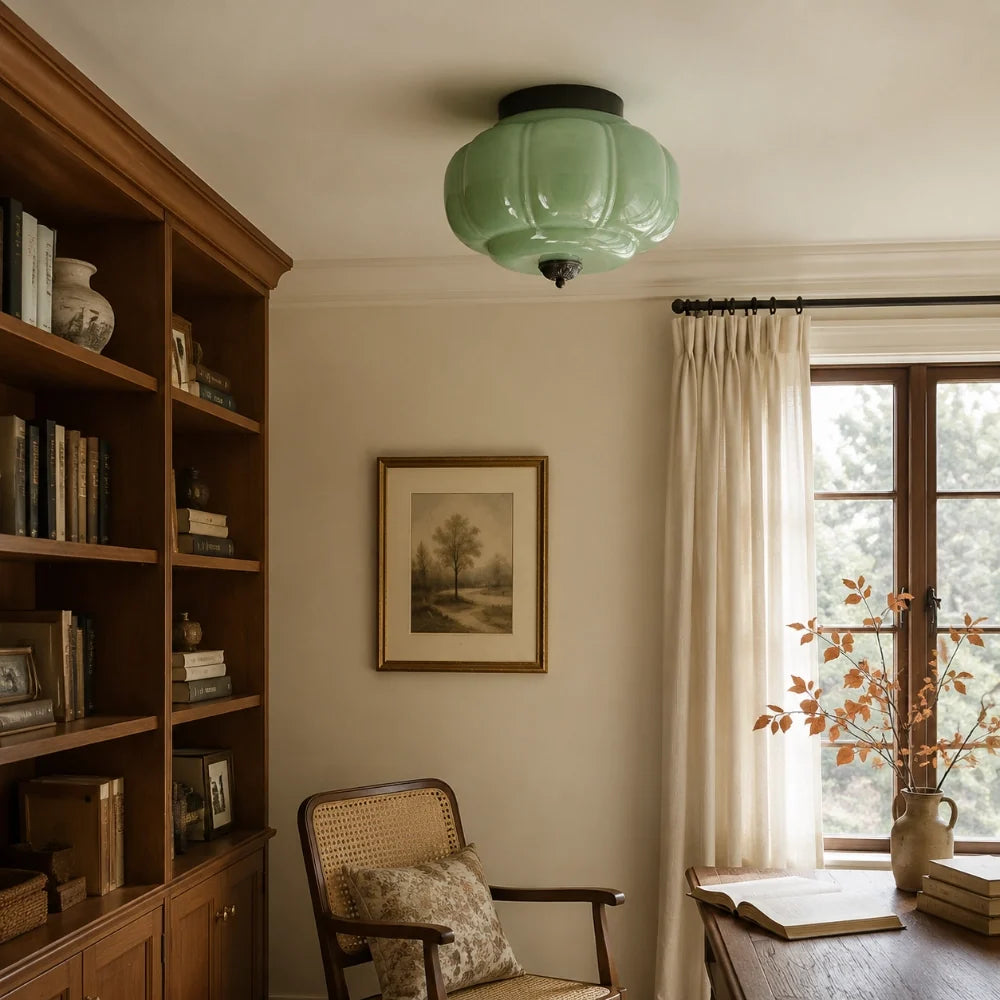 Milk Glass Semi Flush Mount Ceiling Light, Eloise Single-Light Vintage Fixture