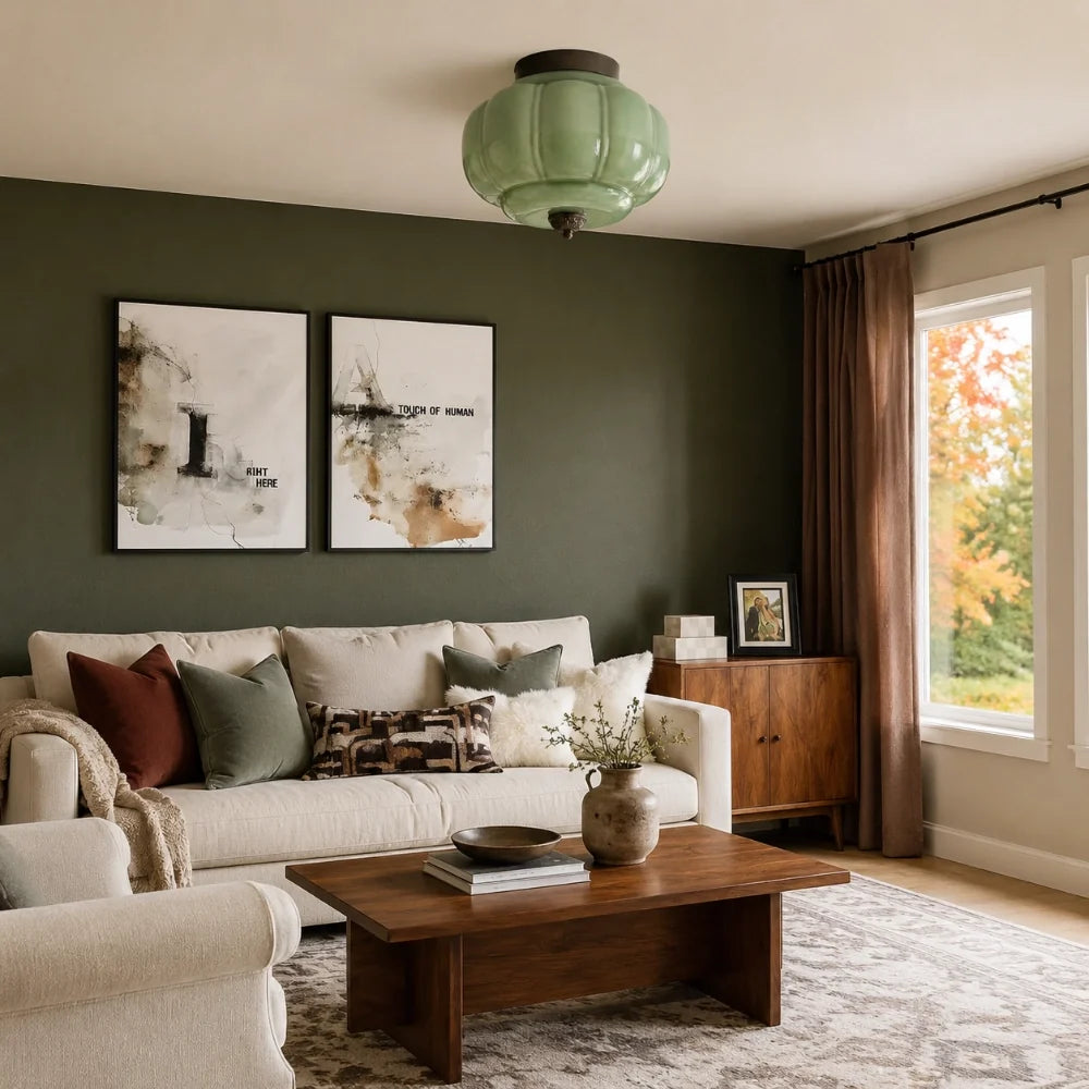 Milk Glass Semi Flush Mount Ceiling Light, Eloise Single-Light Vintage Fixture