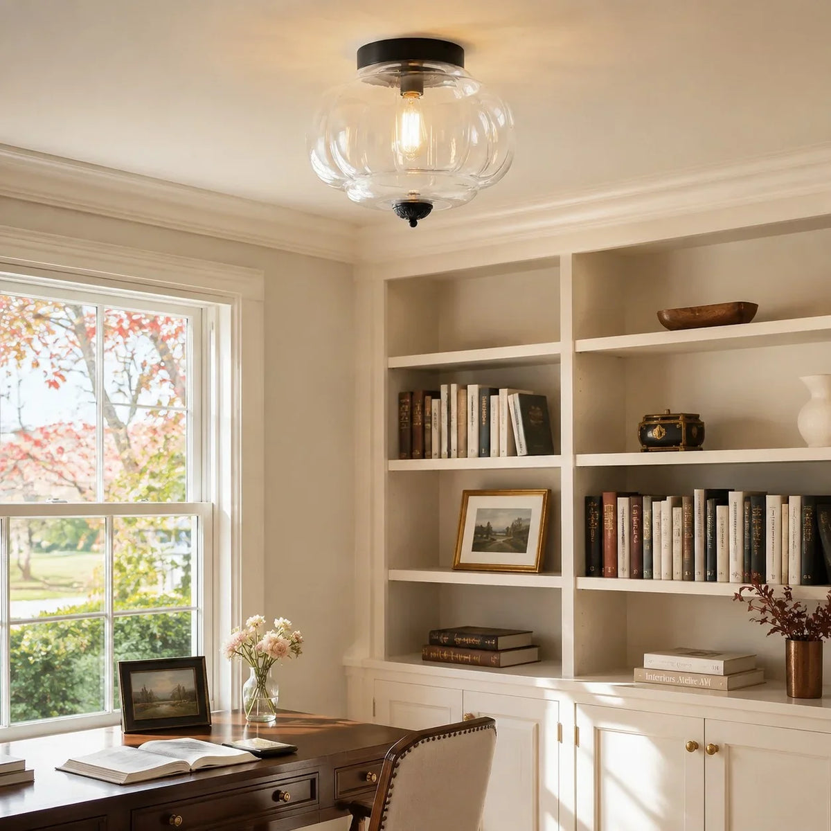 Milk Glass Semi Flush Mount Ceiling Light, Eloise Single-Light Vintage Fixture