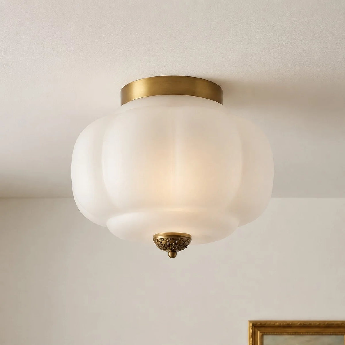 Milk Glass Semi Flush Mount Ceiling Light, Eloise Single-Light Vintage Fixture