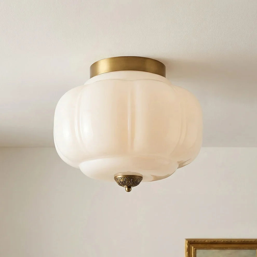 Milk Glass Semi Flush Mount Ceiling Light, Eloise Single-Light Vintage Fixture
