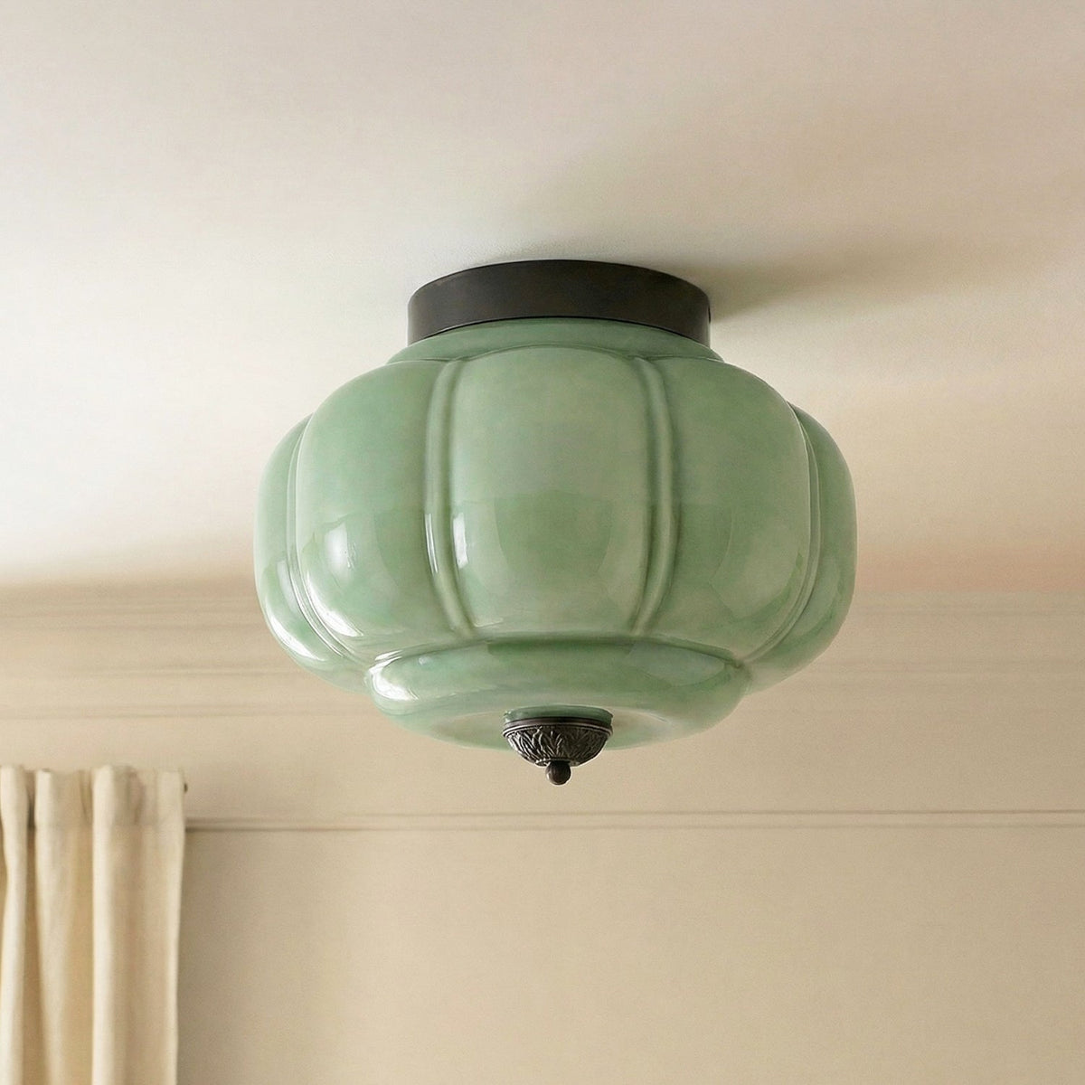 Milk Glass Semi Flush Mount Ceiling Light, Eloise Single-Light Vintage Fixture
