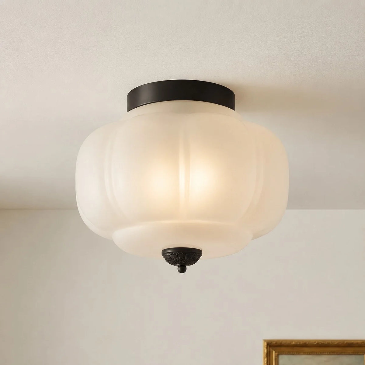 Milk Glass Semi Flush Mount Ceiling Light, Eloise Single-Light Vintage Fixture