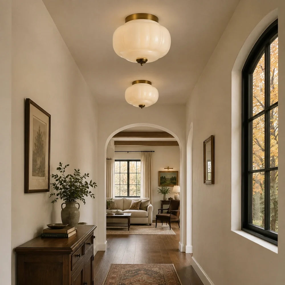 Milk Glass Semi Flush Mount Ceiling Light, Eloise Single-Light Vintage Fixture