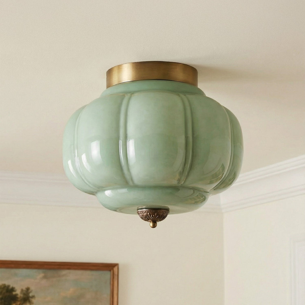 Milk Glass Semi Flush Mount Ceiling Light, Eloise Single-Light Vintage Fixture