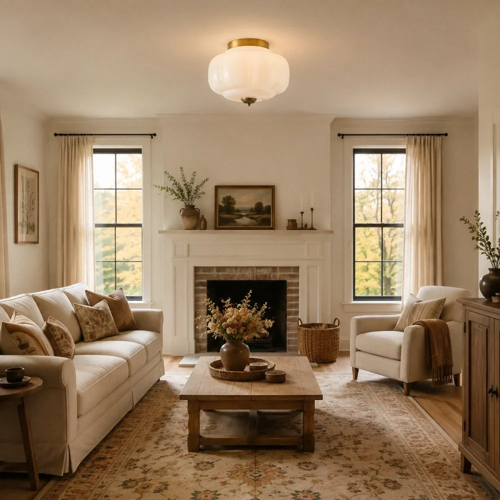 Milk Glass Semi Flush Mount Ceiling Light, Eloise Single-Light Vintage Fixture