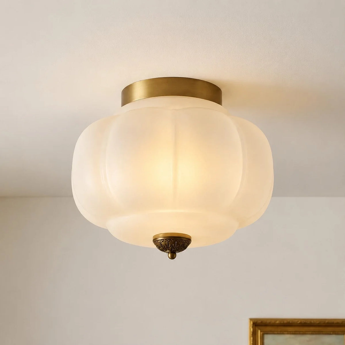 Milk Glass Semi Flush Mount Ceiling Light, Eloise Single-Light Vintage Fixture