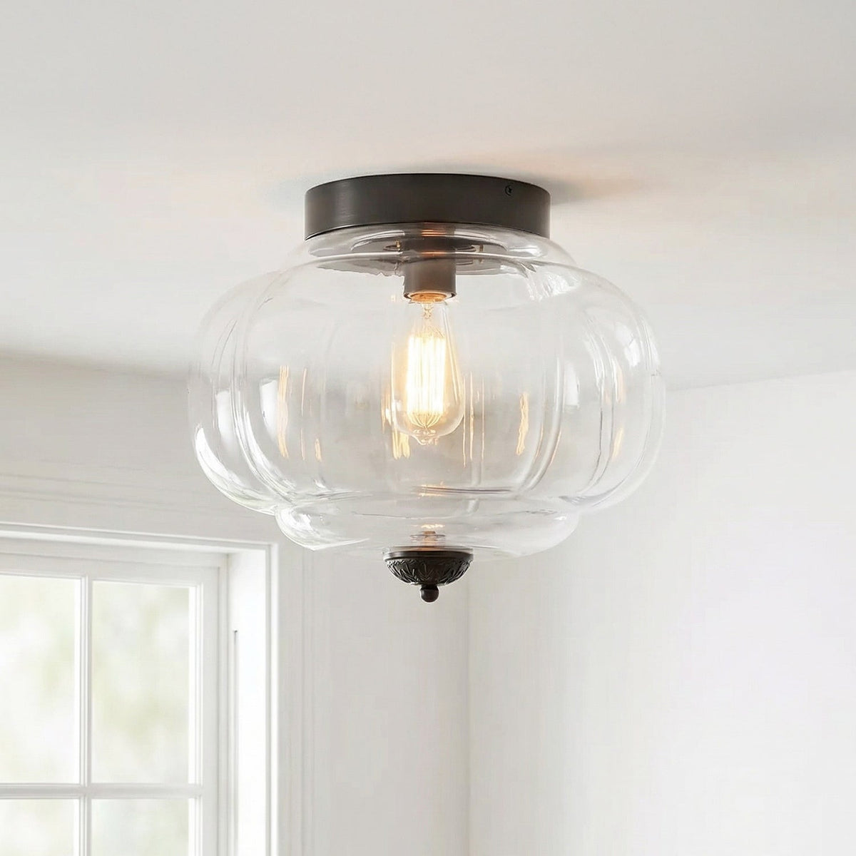 Milk Glass Semi Flush Mount Ceiling Light, Eloise Single-Light Vintage Fixture