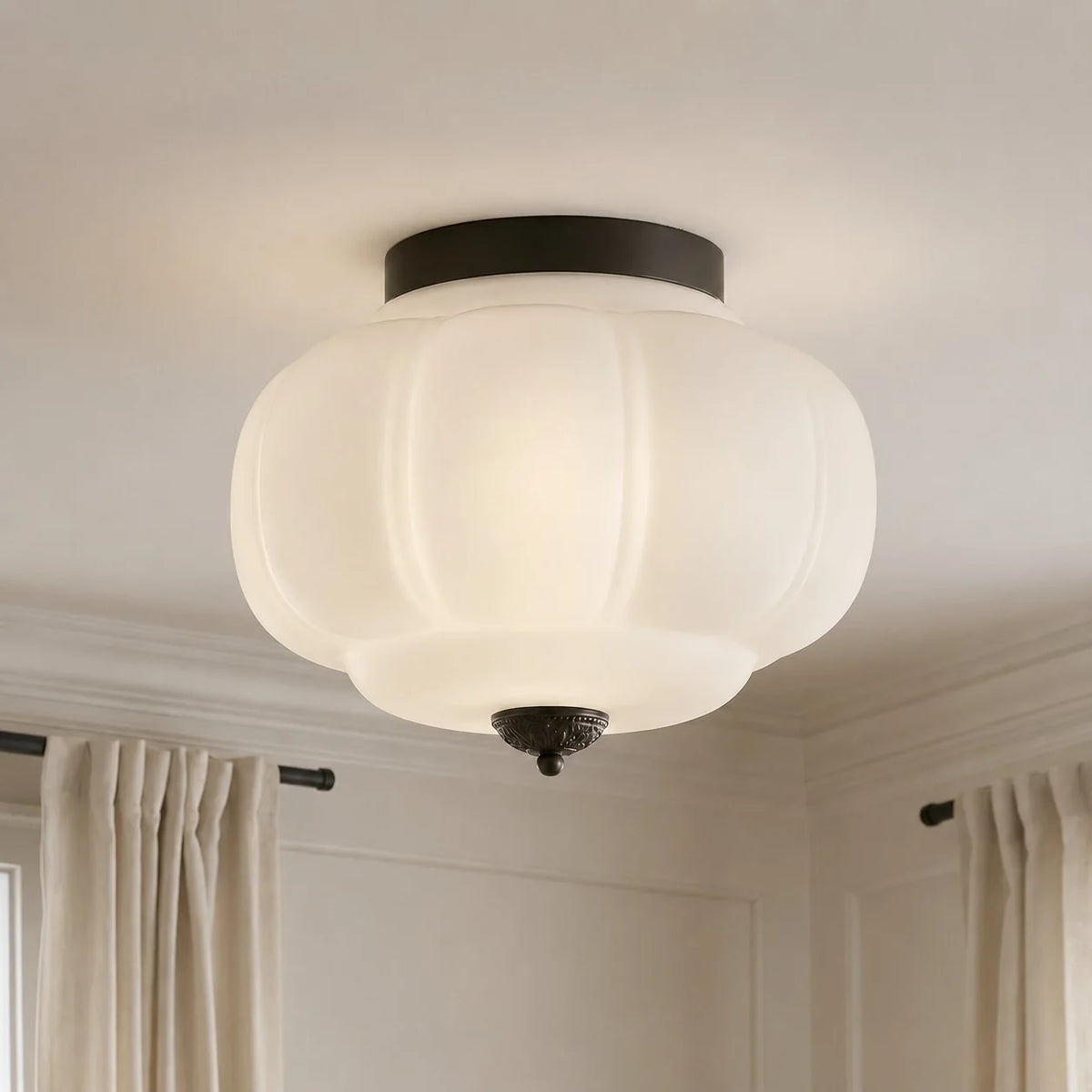 Milk Glass Semi Flush Mount Ceiling Light, Eloise Single-Light Vintage Fixture