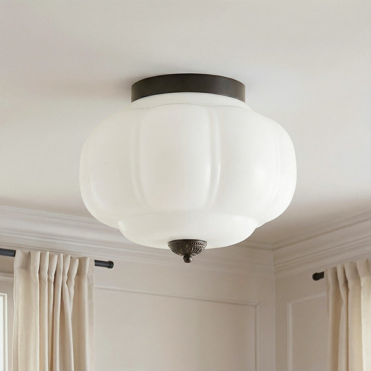 Milk Glass Semi Flush Mount Ceiling Light, Eloise Single-Light Vintage Fixture