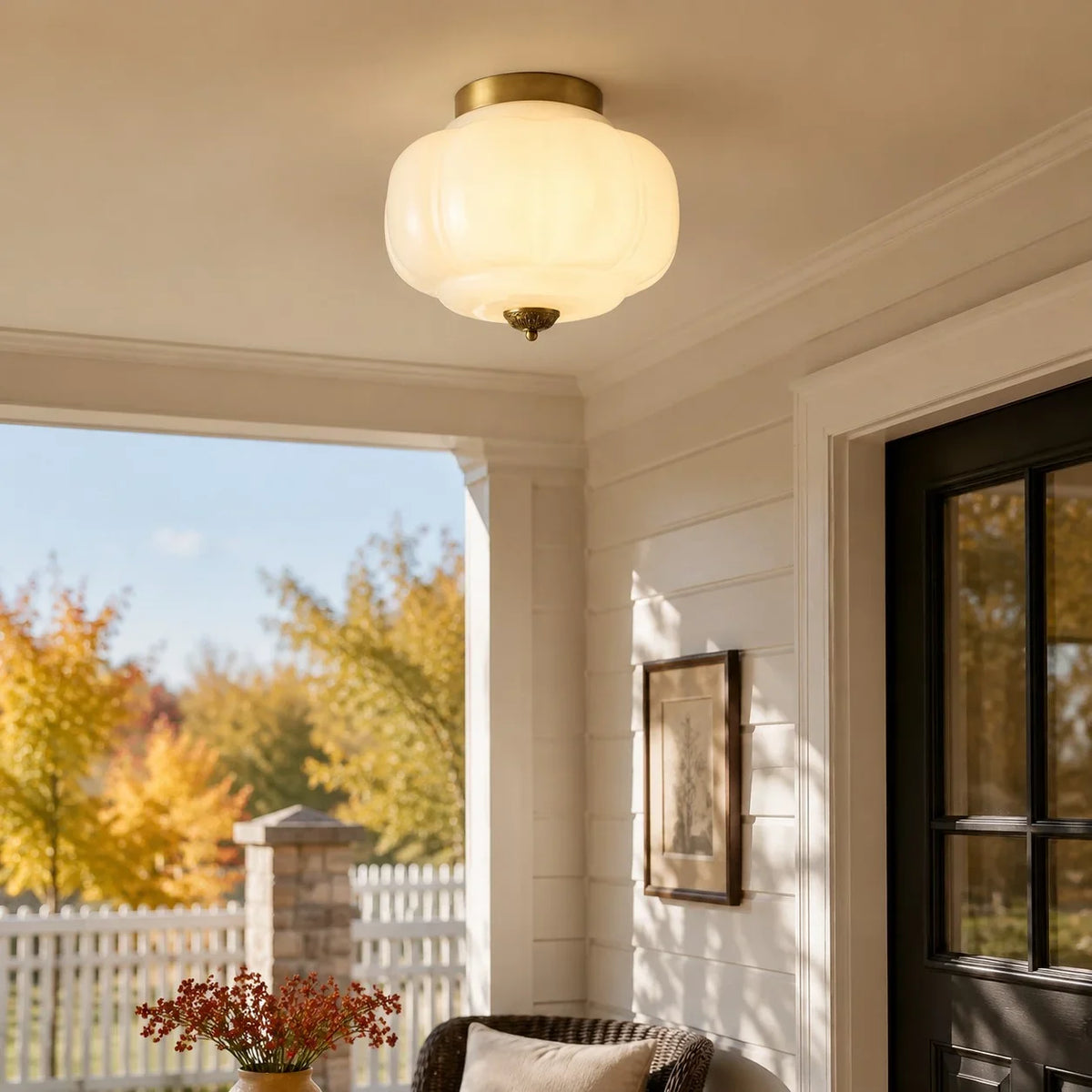 Milk Glass Semi Flush Mount Ceiling Light, Eloise Single-Light Vintage Fixture